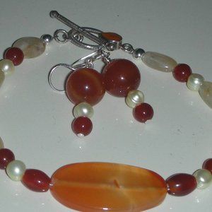 Sterling silver Genuine Carnelian and Citrine Bracelet